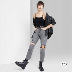 Zara light gray distressed straight leg frayed hem jeans